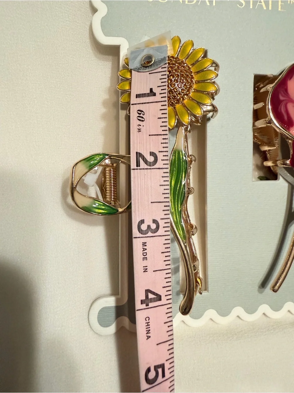 Women’s Floral Hair Clips - Yellow Sunflower & Pink Calla Lily Set NEW